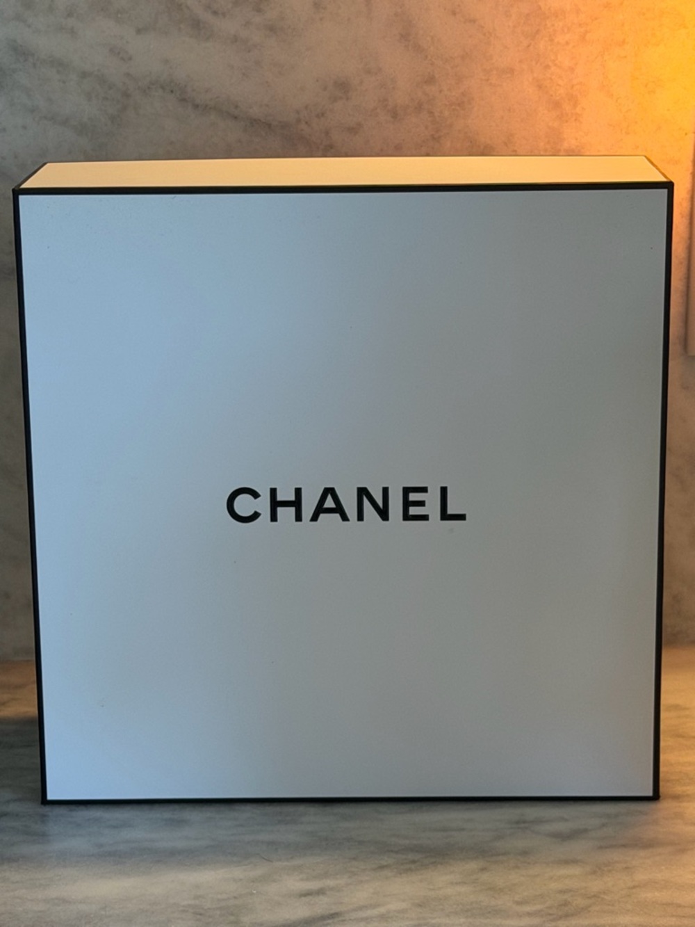 CHANEL White and Black Box with limited edition Chanel ribbon